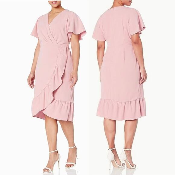 New $170 RACHEL ROY Ruffle Crystal Dress Faux Wrap Cascade Cocktail Pink Wedding - Picture 1 of 12